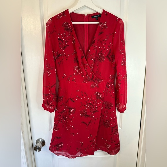Madewell Women’s Red Windswept Floral Hazelwood Wrap-Front Mini Dress - Size 2 - Picture 1 of 10